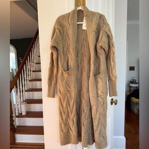 Zara Long Cable Knit Open Cardigan Sweater - Tan